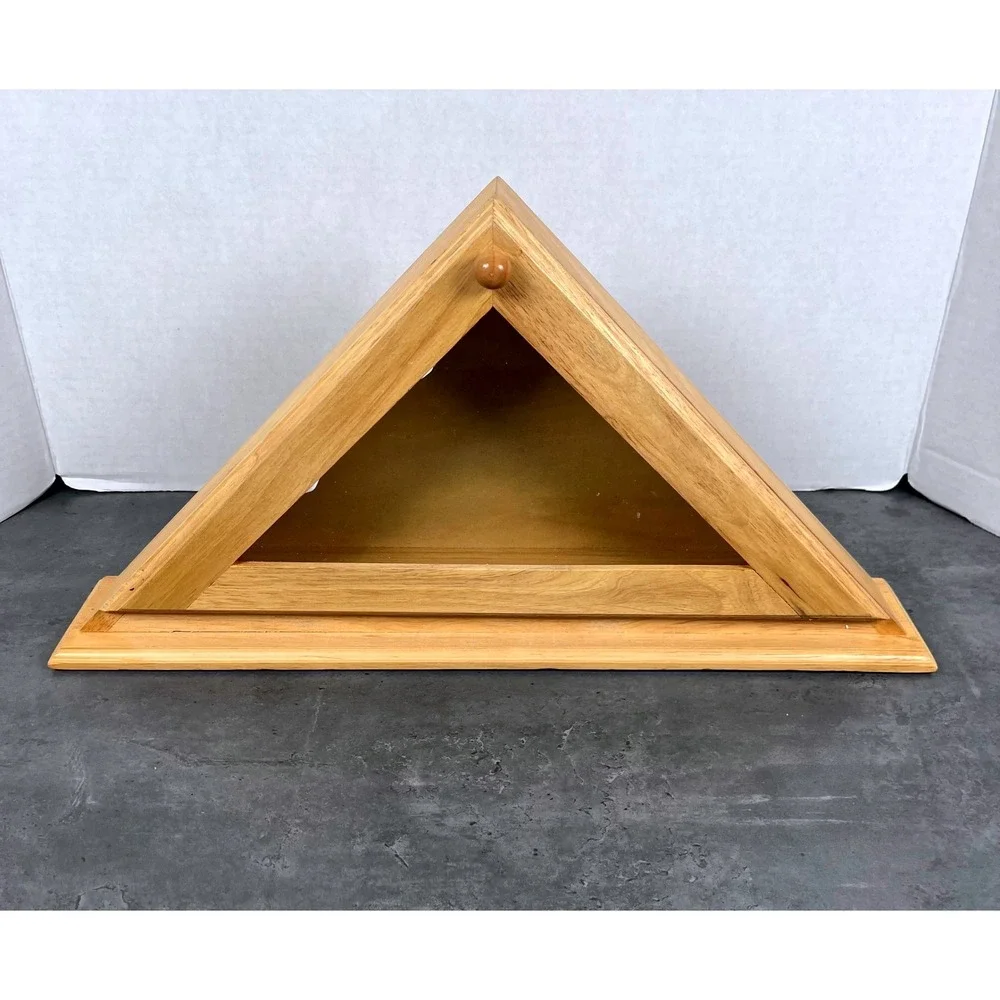 Wooden Triangle Flag Display Case Shadow Box Glass Front Like New Open Box